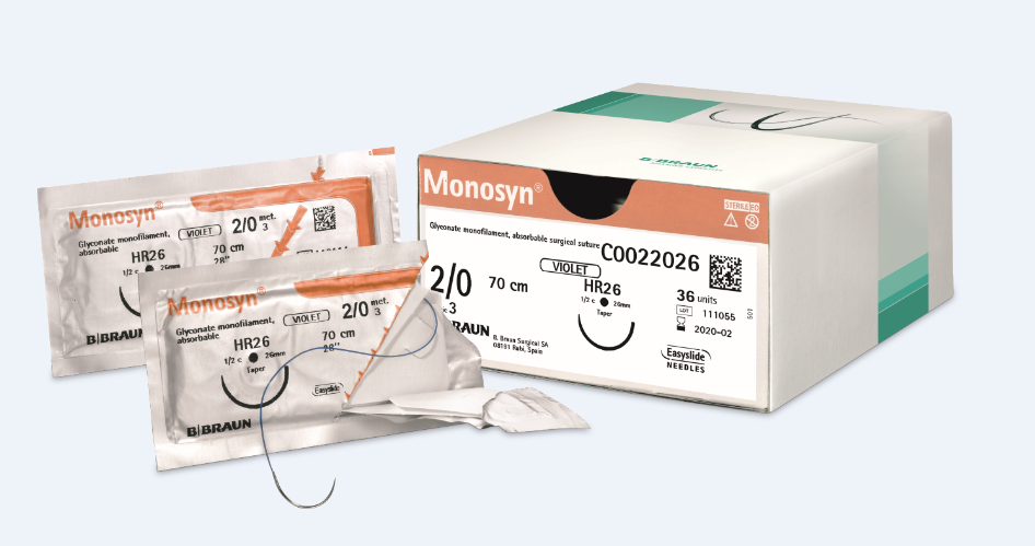 MONOSYN фіолетовий, розмір USP 3/0 (2) довжина 70CM, зворотно-ріжуча голка, 1/2 кола, довжина (мм) 26, пакування RCP